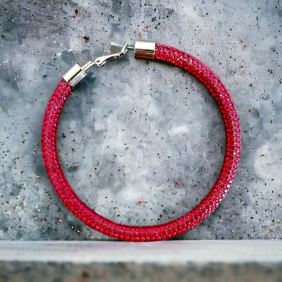 INC Large Rhinestone Hoop Earrings - Picture 2 of 3